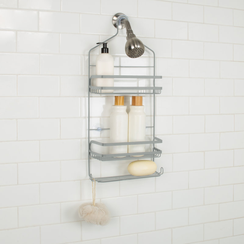 Gray Stainless Steel Suction Mount Shower Caddy with Shelves