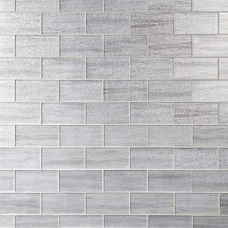 Veda 4x9 Polished Glass Subway Tile, Silver