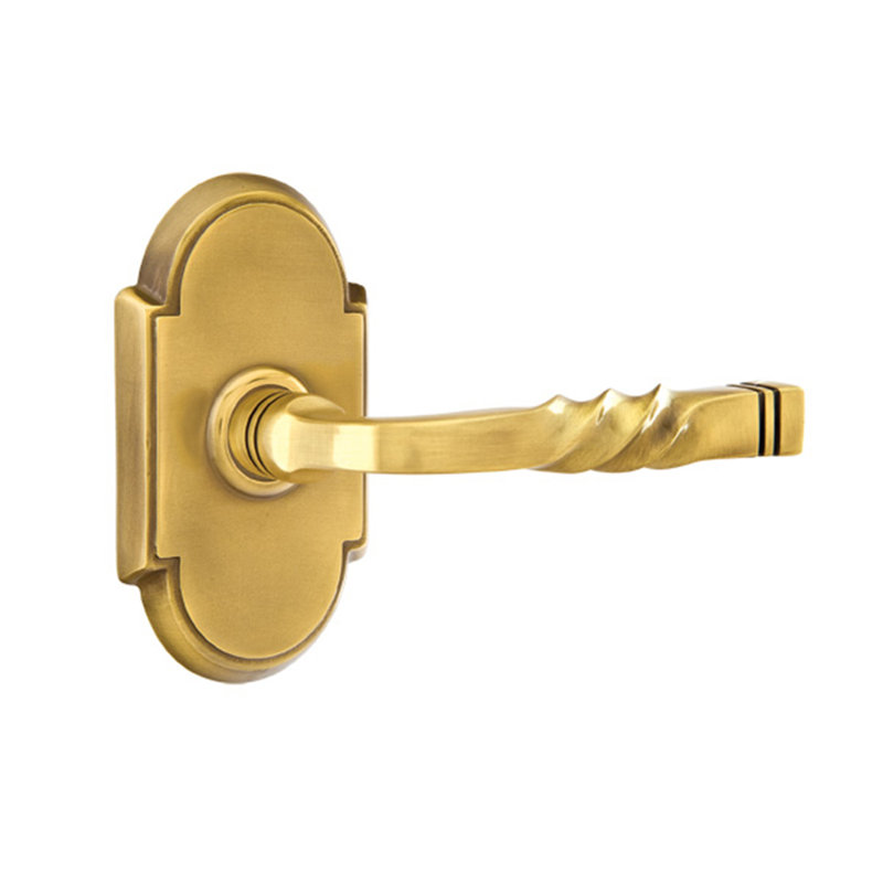 Poignée de porte avec rosette Santa Fe, Droite, Laiton antique français