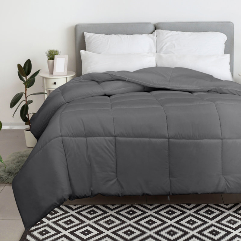 Box Stitch Comforter, Dark Gray, Twin Comforter