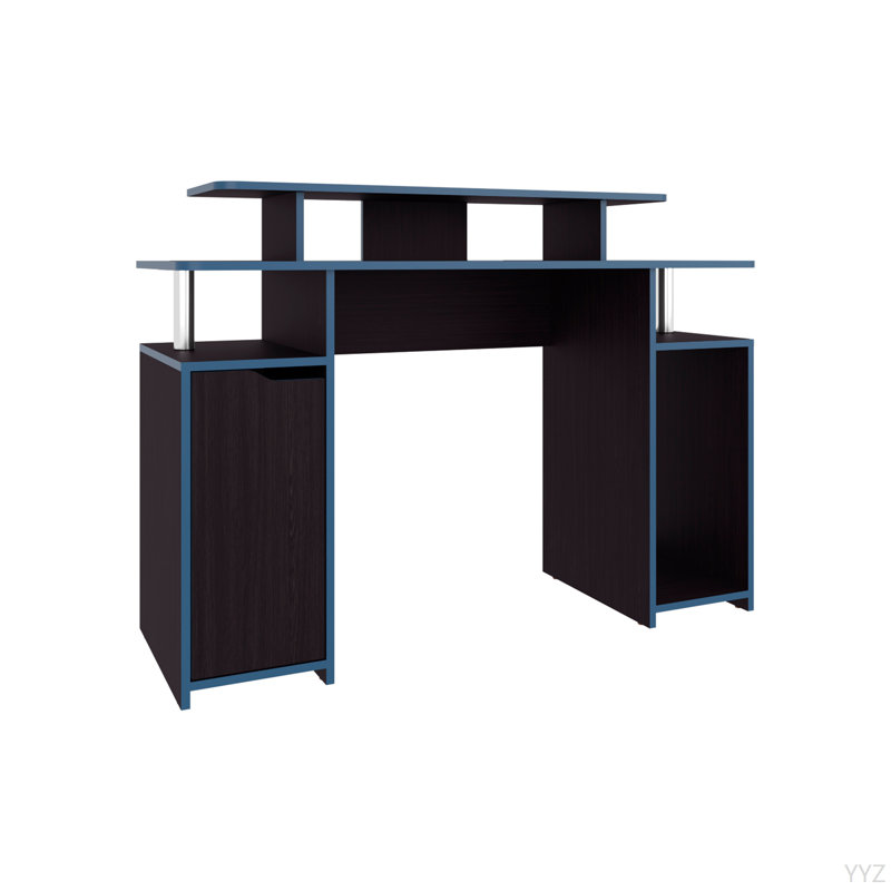 Bureau de jeu, 1 porte, 6 tablettes, wengé noir / bord bleu