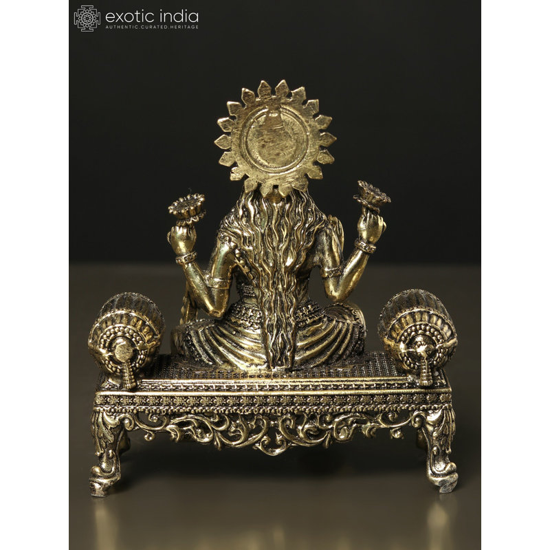 Superfine déesse Lakshmi assise sur Singhasan petite sculpture en laiton laiton doré Home Temple Decor cadeau