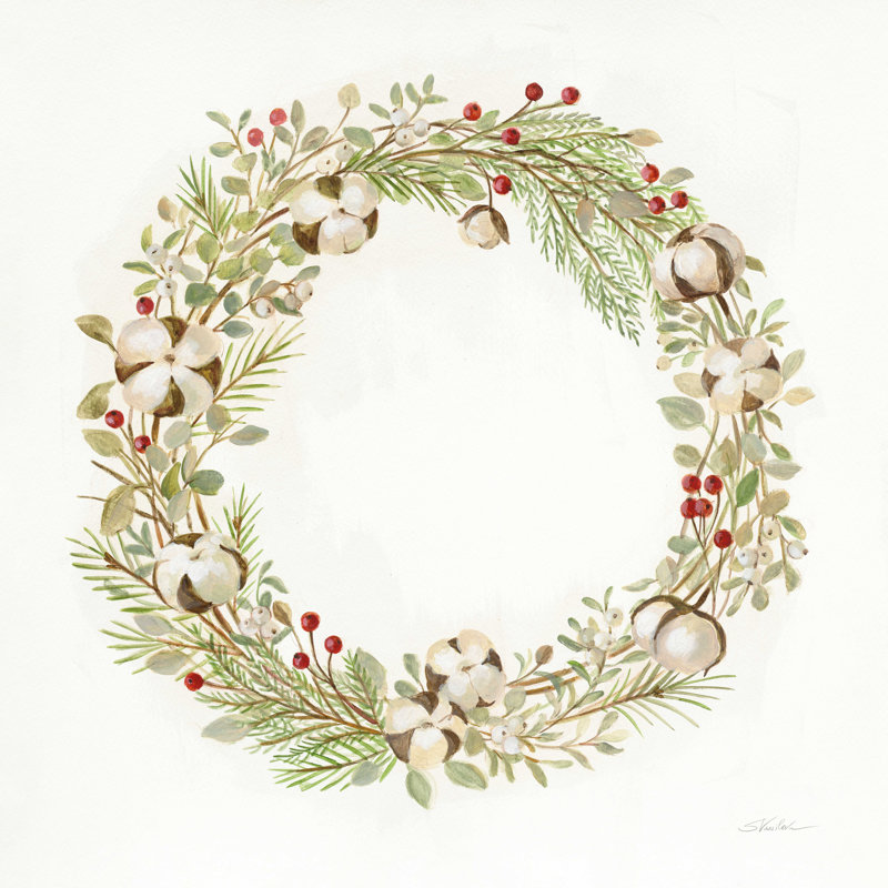 " Cotton Wreath " by Silvia Vassileva, 12" H x 12" W, No, Wrapped Canvas