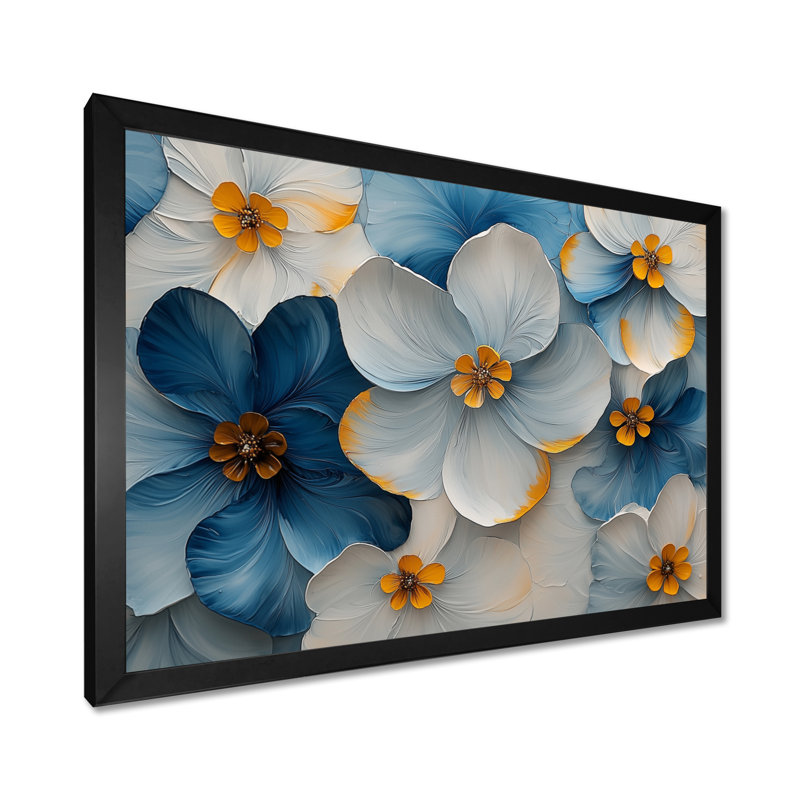 Mizuho Velvet Cherry Blossoms Blue Simplicity II - art mural grande fleur de cerisier, H 30 po x l 40 po, Cadre flottant