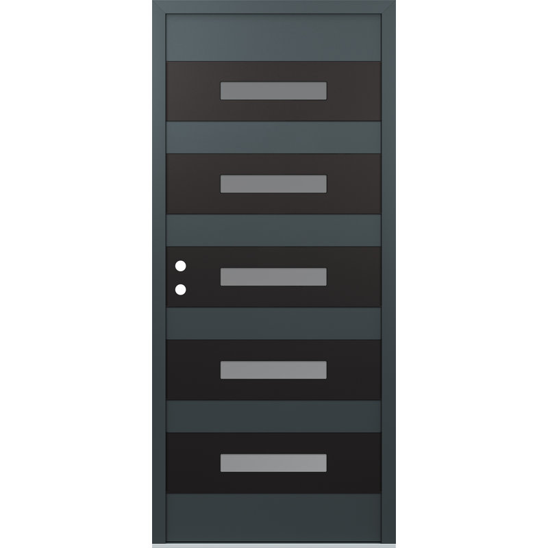 D9 36 po à droite X 80 po Porte d'entrée avant à panneau en verre givré anthracite et anthracite, L 36 po x H 80 po