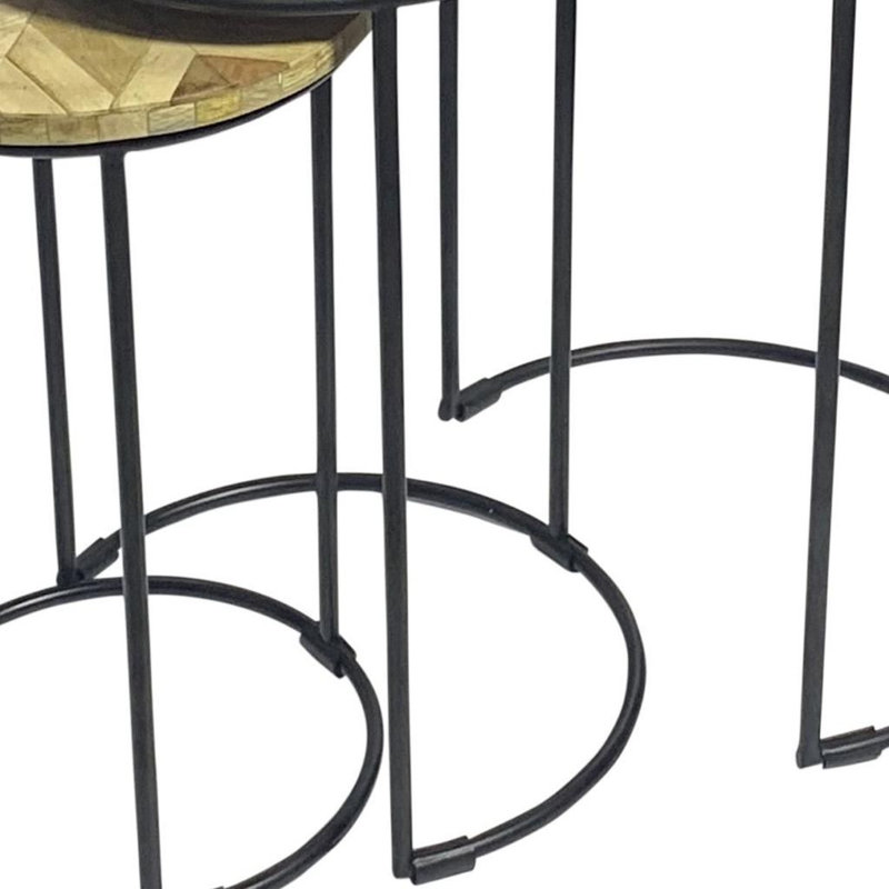 Ensemble de deux tables gigognes en bois massif naturel et noir
