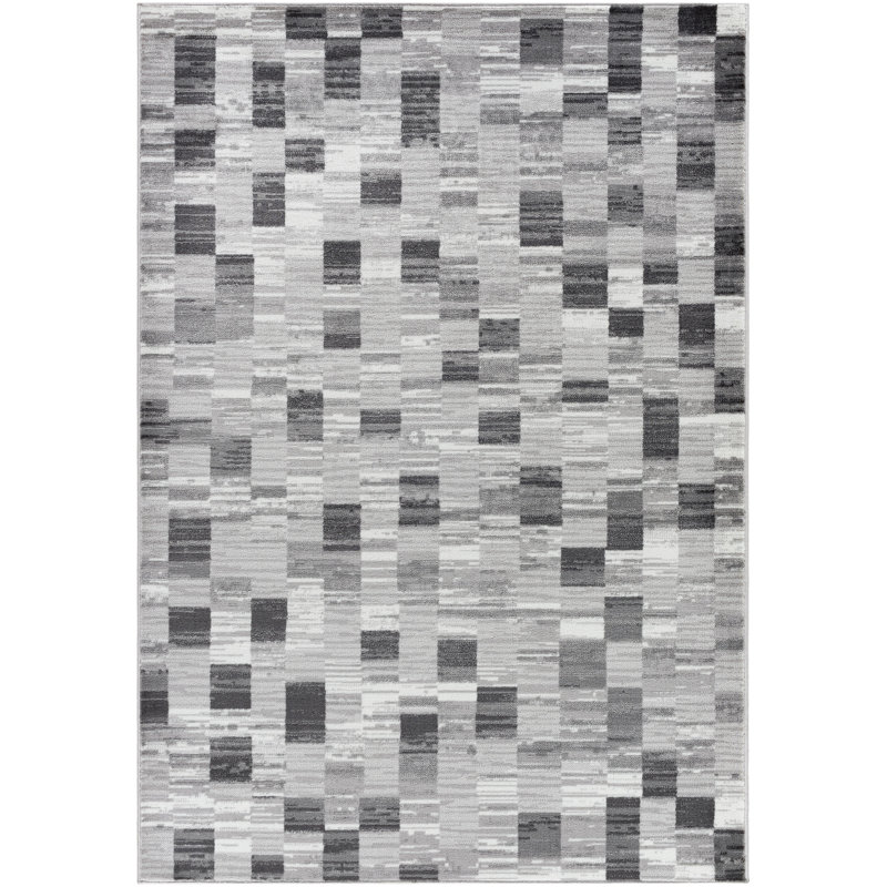 Tapis rectangulaire en plastique tissé à la machine en polypropylène tissé à la machine noir / blanc / gris Jayken