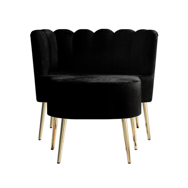 Lashaunta 2 Piece Velvet Barrel Chair Set, Black Velvet
