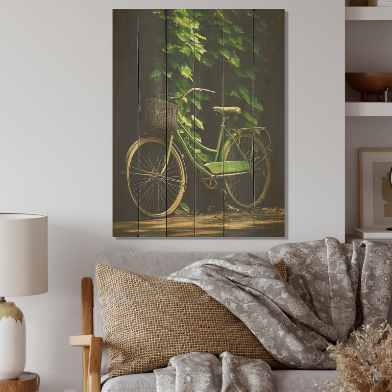 Emerald Escape Bicycle - Art mural en bois sur bois de pin naturel, H 20 po x l 10 po