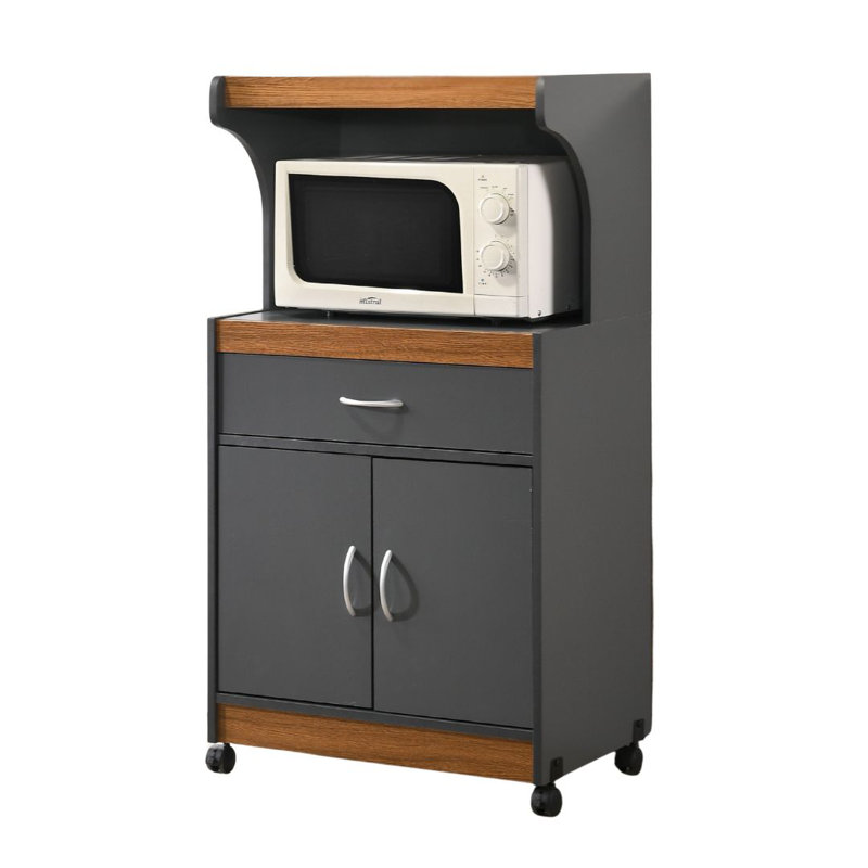 Rolling Kitchen Cart with  Microwave Shelf, Utensil Drawer, Interior Cabinet Storage Space and Locking Wheels, Gray