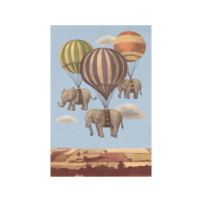 Flight of the Elephants Blue 1 Piece Wrapped Canvas Wall Art