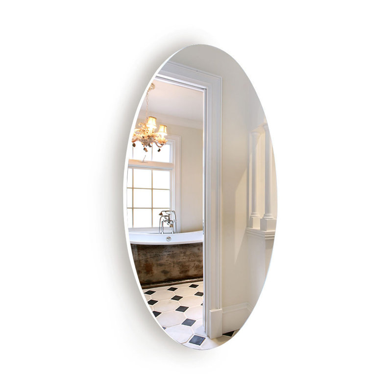 Frameless Beveled Wall Mounted Bathroom Mirror, HD Makeup Mirror, 25" Round Mirror