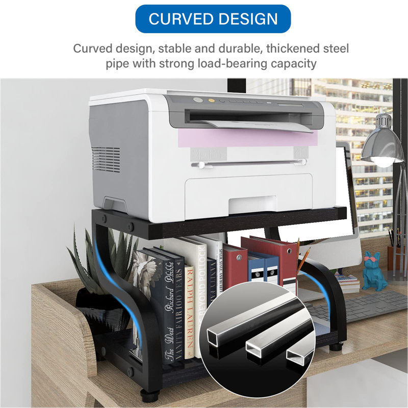 Black Metal and Wood Dual Tier Printer Stand Organizer