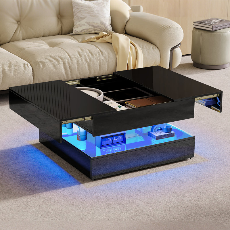 Pedestal Coffee Table with Storage, Black