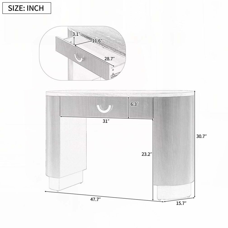 Console avec conception nervurée verticale, rangement compact avec tiroir fonctionnel