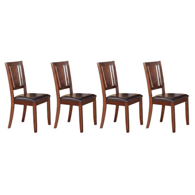Mahogany Dining Chairs, Faux Leather Upholstered Seats, Traditional Style, Solid Wood, Set Of 4, Comfortable, Durable, Residential Use