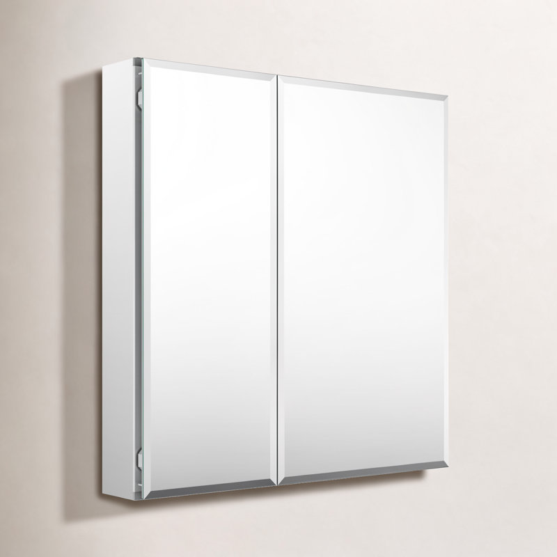 Pharmacie en aluminium avec deux portes à miroir et rebords biseautés CLC, H 26 po x l 25 po x P 5 po