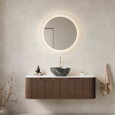 Meuble-lavabo et évier de salle de bain 48 po, 2 tiroirs, lavabo et cuve en céramique frangée blanc et bois de noyer foncé Dina