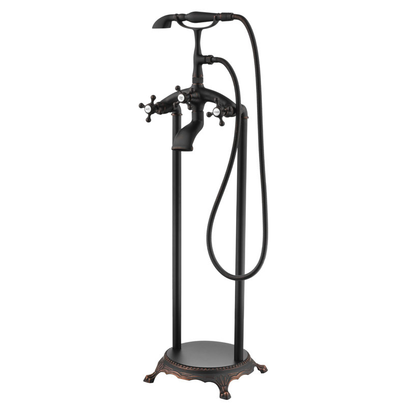 Robinet de baignoire sur pied avec douchette cascade et douchette à main en laiton antique avec soupape en laiton Summerain