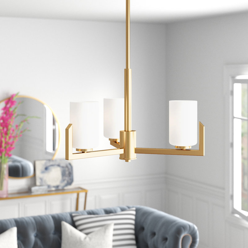 Endsley 3 - Light Dimmable Geometric Chandelier, Satin Brass
