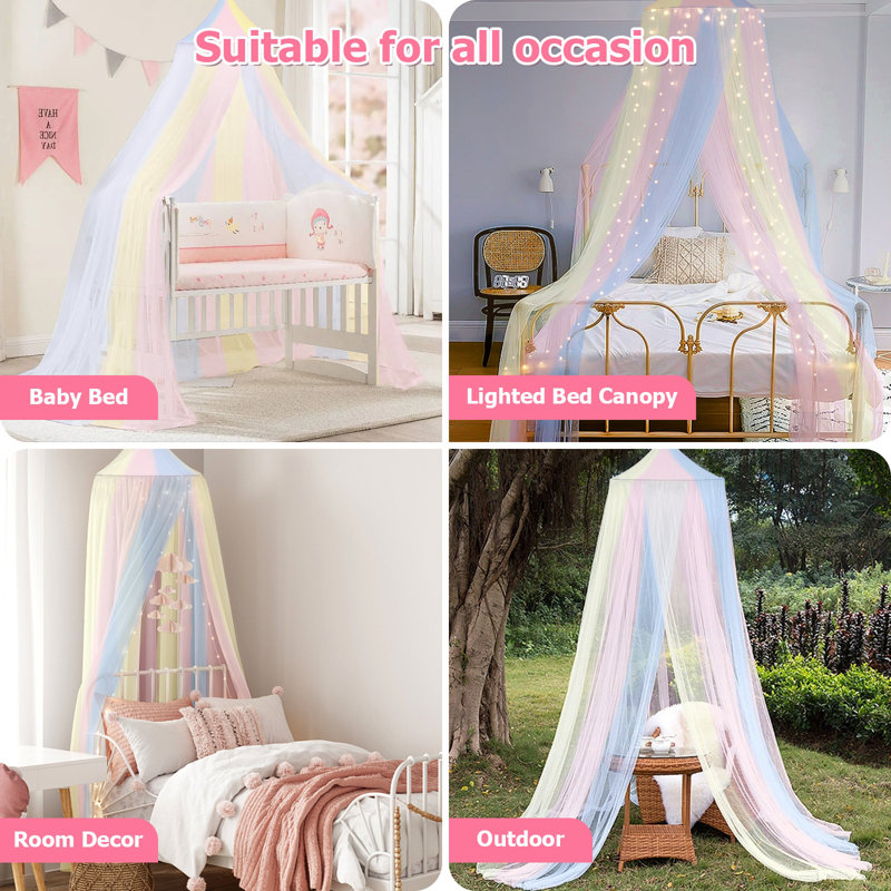 Bed Canopy with Lights, Bed Canopy with Luminous Stars, Canopy Bed Curtains for Twin to King Size Bed, Blue/Yellow/Pink