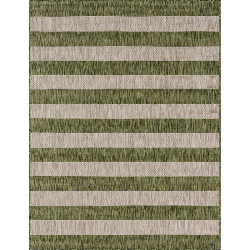 Tapis rayé vert / gris intérieur / extérieur Palominas, Rectangle 8 pi x 11 pi 4 po