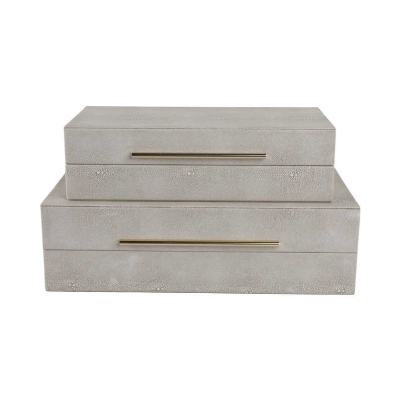 Quirion Rectangular Decorative Box with Lid for Home Decor - Elegant Keepsake Storage Boxes and Bedroom Vanity Organizer - Set of 2, 12", 14", Ivory & Gold