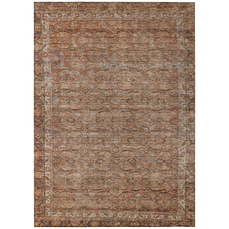Machine Washable Indoor/Outdoor Xhevrie Copper Rug, Rectangle 2'6" x 3'10"