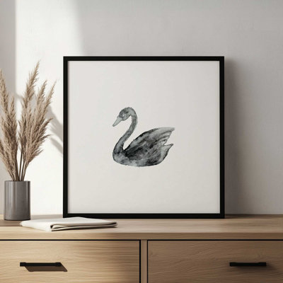 Elegant Black White Swan By Pink Water Art Print