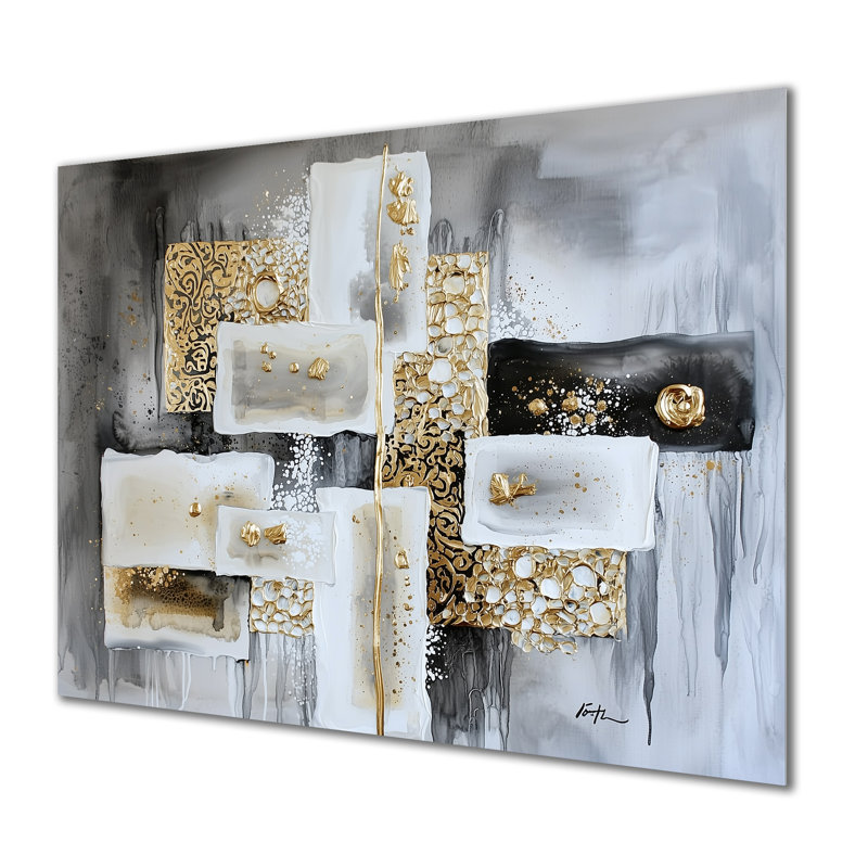 Abstrait suprême, équilibre doré I - décoration murale moderne en métal, impression abstraite, H 30 po x l 40 po x P 0,84 po