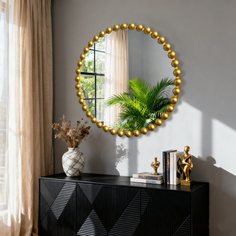 Miroir mural rond en métal, Doré, 27 po x 27 po