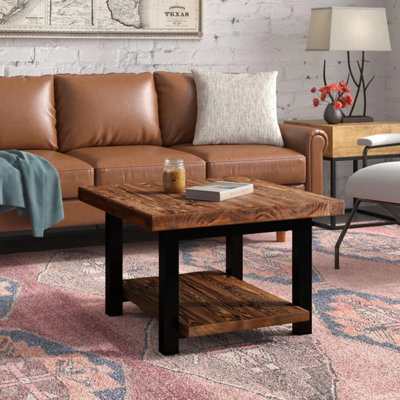 Pomona 27" Square Solid Wood Coffee Table with Metal Legs, Natural