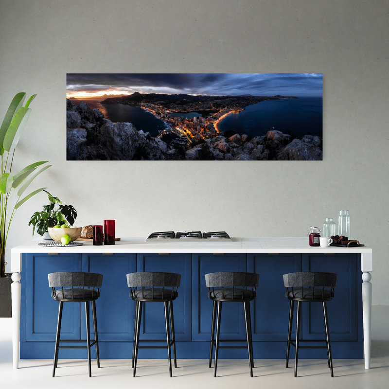 «Calp After Sunset», architecture abstraite, art mural, H 20 po x l 60 po