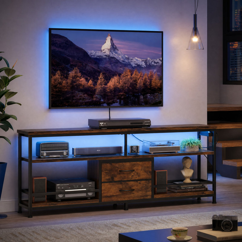 Meuble télé 63 po avec station de charge et lumières DEL pour téléviseur de 75 po ou moins, L 63 po x H 13 po x P 23,6 po