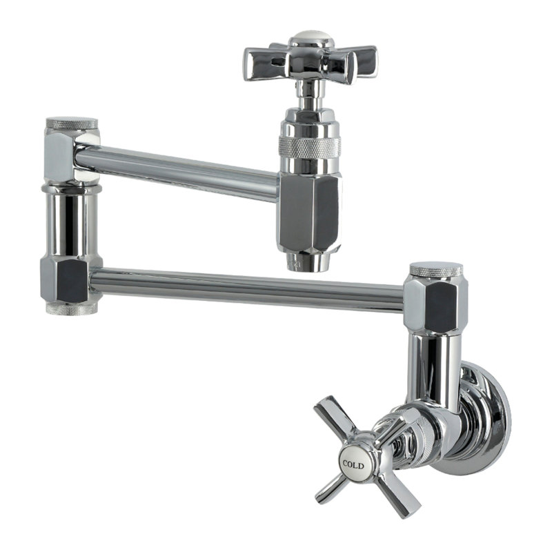 Kingston Brass Millennium Two-Handle 1-Hole Wall Mount Pot Filler Faucet, Polished Chrome