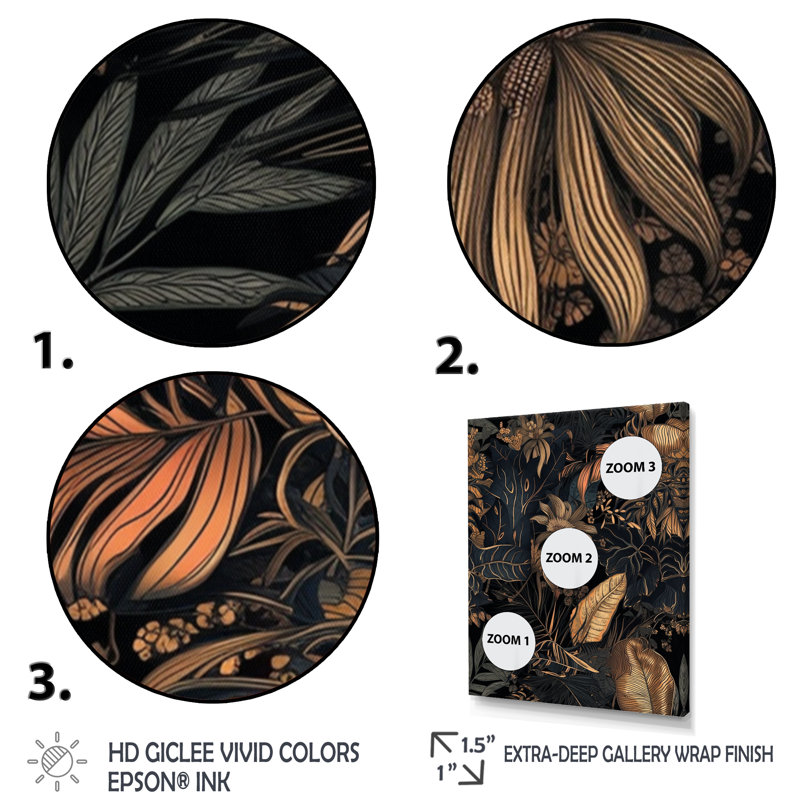Feuille d'or tropicales Serenade III - feuilles, art mural, H 32 po x l 16 po, Cadre flottant brun