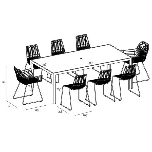 Pixley - Juego de comedor rectangular para exteriores para 8 personas