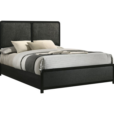 Black Upholstered Eastern King Bed In Mid - Century Modern, Cover, Charcoal Headboard, And Stable Support Legs Modern Bed, Style, Fabric Scratch Proof , Base