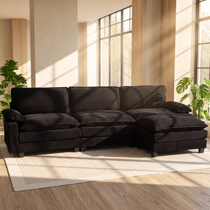 Canapé modulaire en bois massif avec repose-pieds l 113,78 po x P 32,28 po x H 33,07 po