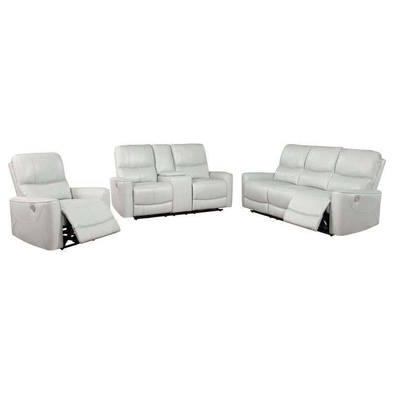 Ensemble de canapé inclinable électrique 3 pièces Tiffanee, Blanc, 3 Pieces: Sofa, Chair, Loveseat