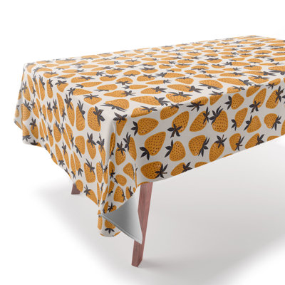 Avenie Yellow And Grey Strawberries Tablecloth