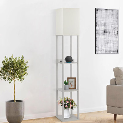 3-In-1 Floor Lamp With Wireless Charging, USB Ports, Power Outlets & Shelves For Storage