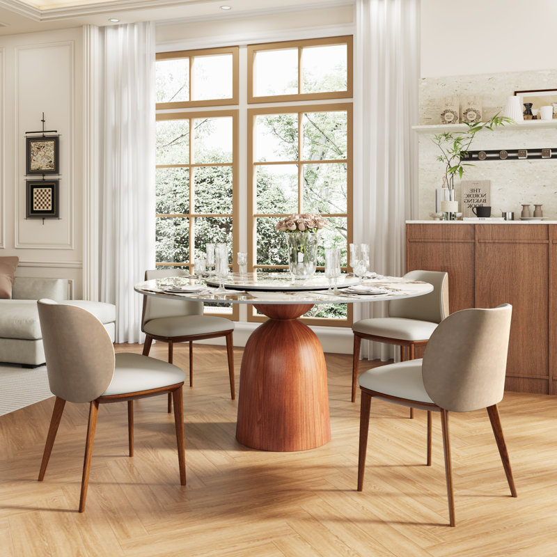 Table de salle à manger Mid-Century moderne avec plateau tournant Lazy Susan, Brun, H 29,5 po x L 59 po x l 59 po