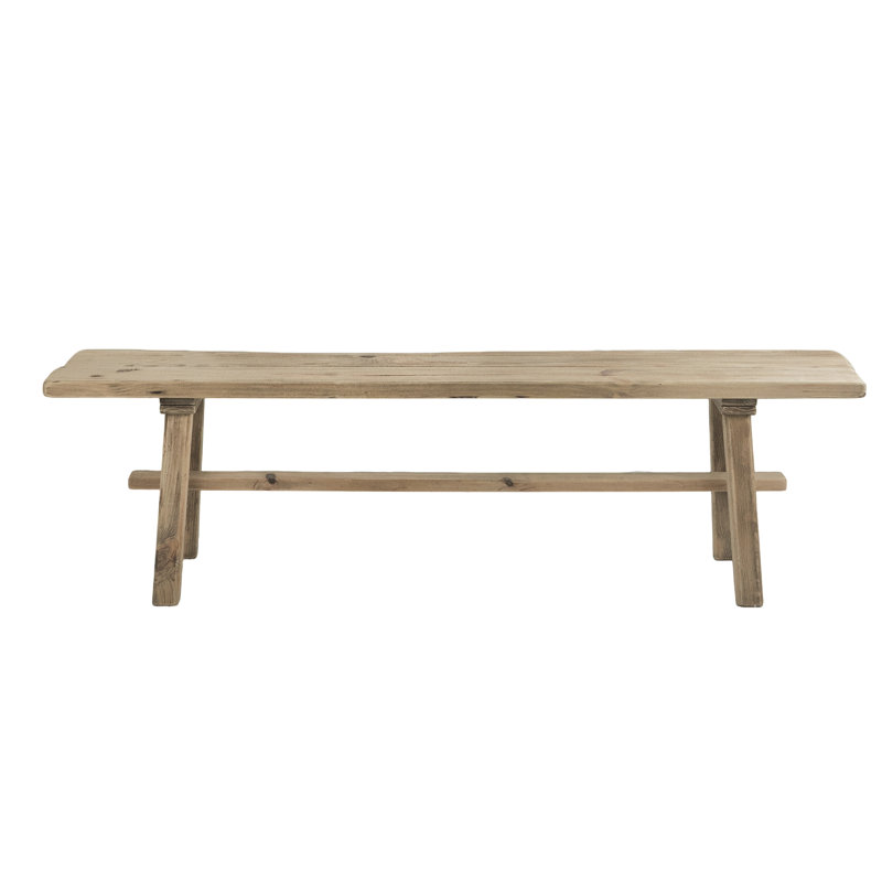 71x13x20.5" Recycled Pine Wood Bench With Grained Brown Finish And Angled Legs
