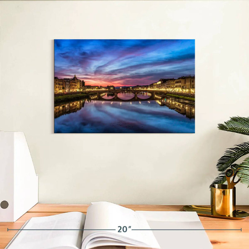 Sirci, coucher de soleil et reflets, rivière Arno, Florence, H 8 po x l 12 po