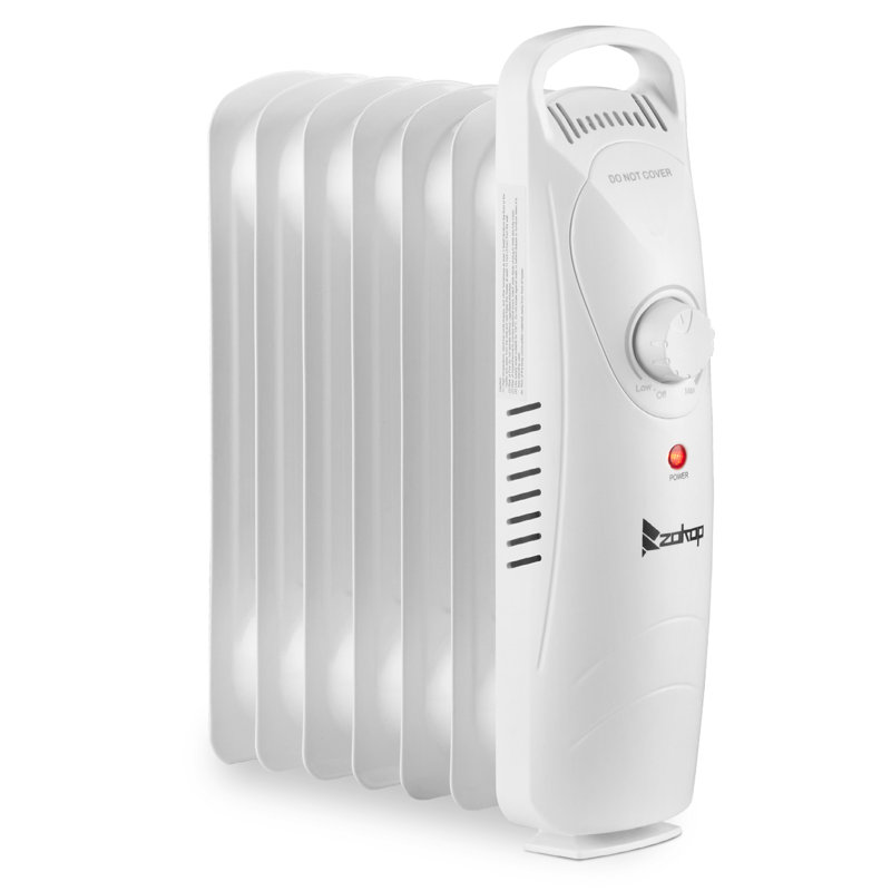 Chaufferette portative remplie d'huile 1 unité blanche, radiateur électrique de 600 W - parfait pour une utilisation intérieure (chambre / bureau / salon), fonctionnement silencieux, réglages de chaleur réglables, conception compacte avec poignée