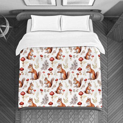 Squirrel Animal White Polyester Duvet Cover