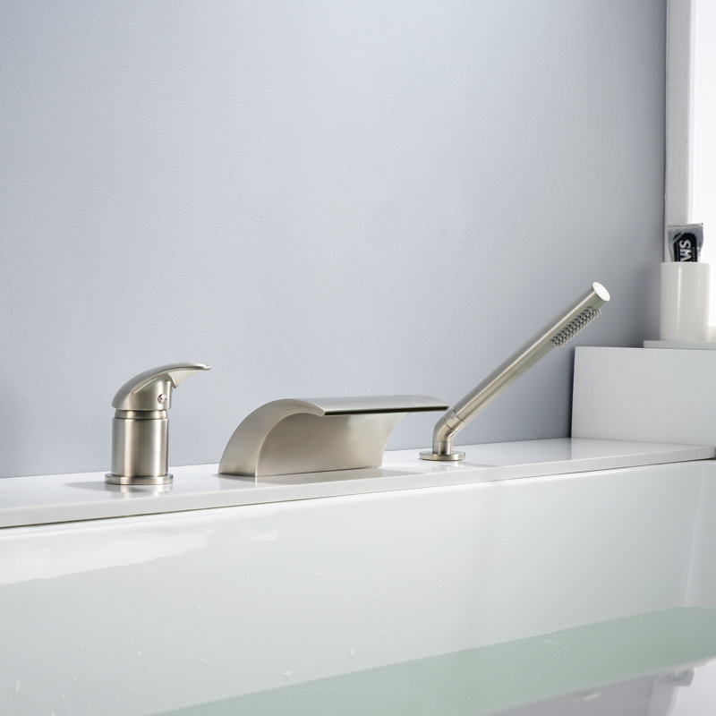 Robinet de baignoire à fixation sur le comptoir, robinet de baignoire avec bec cascade haut débit, Nickel brossé