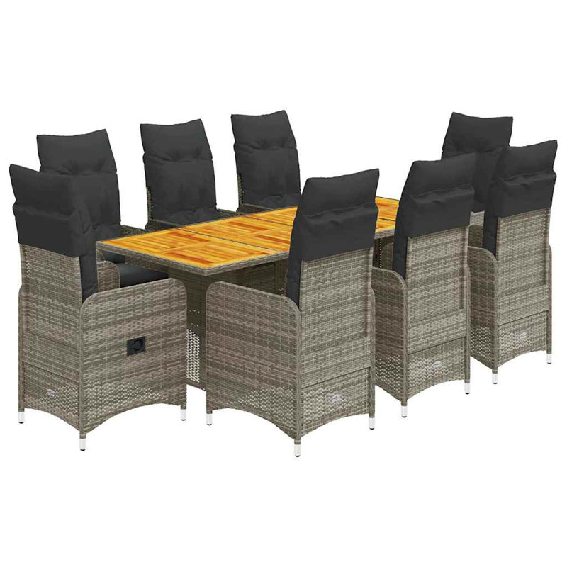  Ensemble bistro avec repose-pieds réglables en rotin PE gris pour 8 personnes, Gris foncé / Gris, Avec repose-pieds, 8