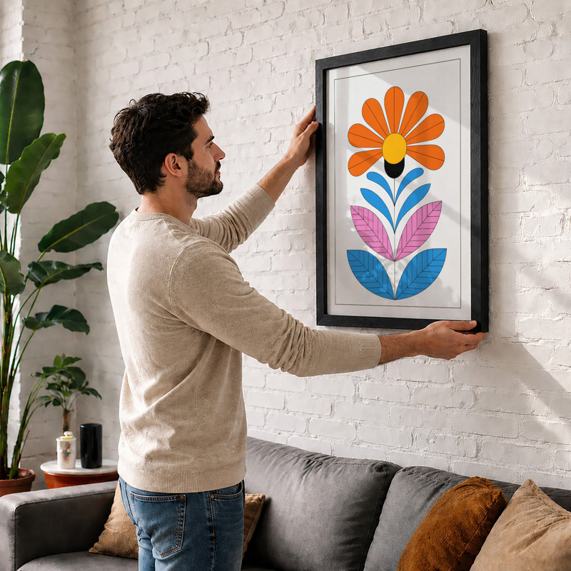 Geometric Daisy Botanical - Framed Print, Walnut, A3 - 42.0 x 29.7 cm
